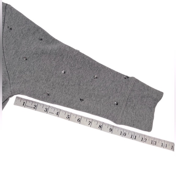 Club Monaco 100% Cotton Gray Crew Neck Sweater Sweatshirt beads sequins Design S - Picture 6 of 10